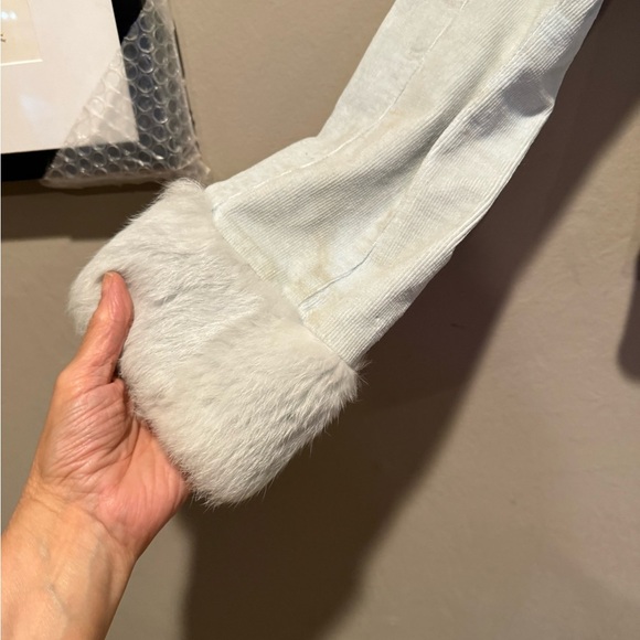 Sheri Bodell Vintage Light Blue Denim Corduroy Jacket with Fur - Picture 2 of 4